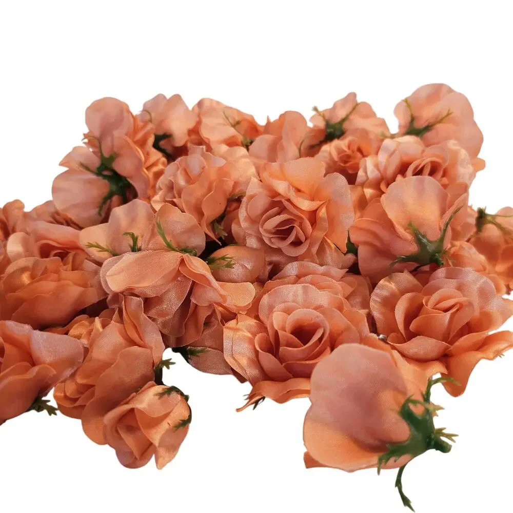 105 Peach Color Satin Rose Head Lot Open Roses Buds Stemless Wedding Craft Decor